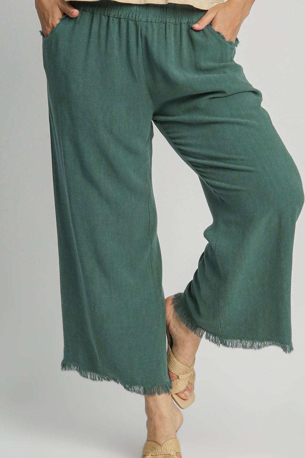 Umgee Full Size Linen Blend Elastic Waistband Wide Leg Pants Plus Size - Trendsi - Flyclothing LLC