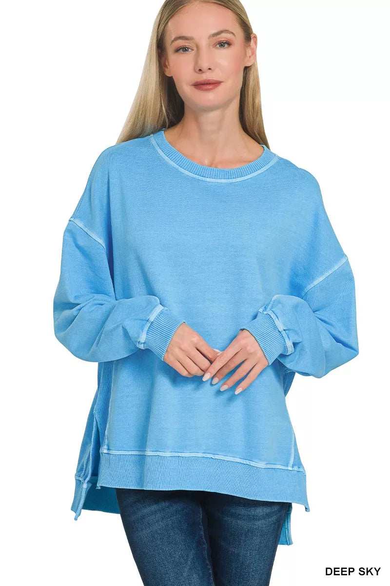 Zenana Full Size French Terry Pigment Dye & Enzyme Washing Pullover Plus Size - Trendsi - Flyclothing LLC