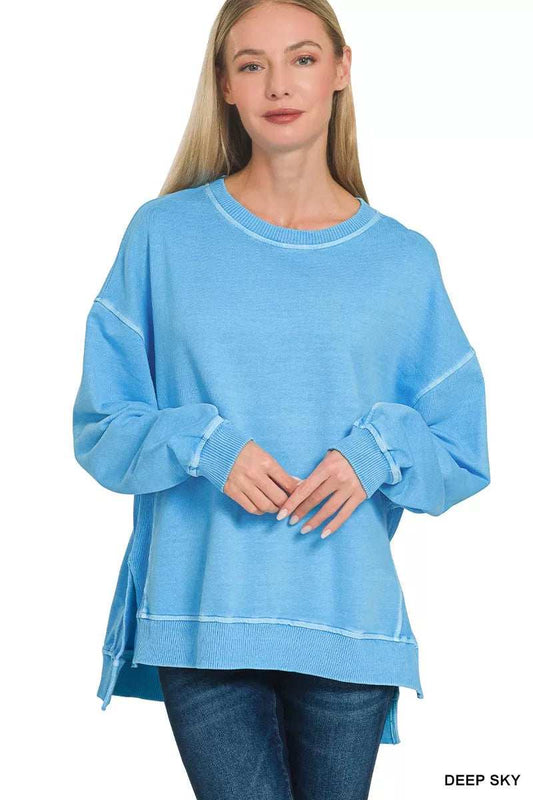 Zenana Full Size French Terry Pigment Dye & Enzyme Washing Pullover Plus Size - Trendsi - Flyclothing LLC