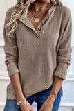 Quarter Button Round Neck Dropped Shoulder Knit Top - Trendsi - Flyclothing LLC