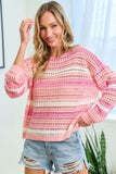 First Love Striped Long Sleeve Openwork Knit Top - Trendsi - Flyclothing LLC
