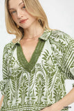Umgee Two Tone Boarder Print Top - Trendsi - Flyclothing LLC