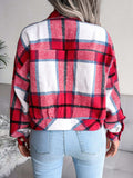 Plaid Collared Neck Long Sleeve Jacket - Trendsi - Flyclothing LLC