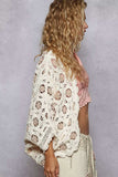 POL Openwork V-Neck Chenille Cardigan with Contrast Floral - Trendsi - Flyclothing LLC