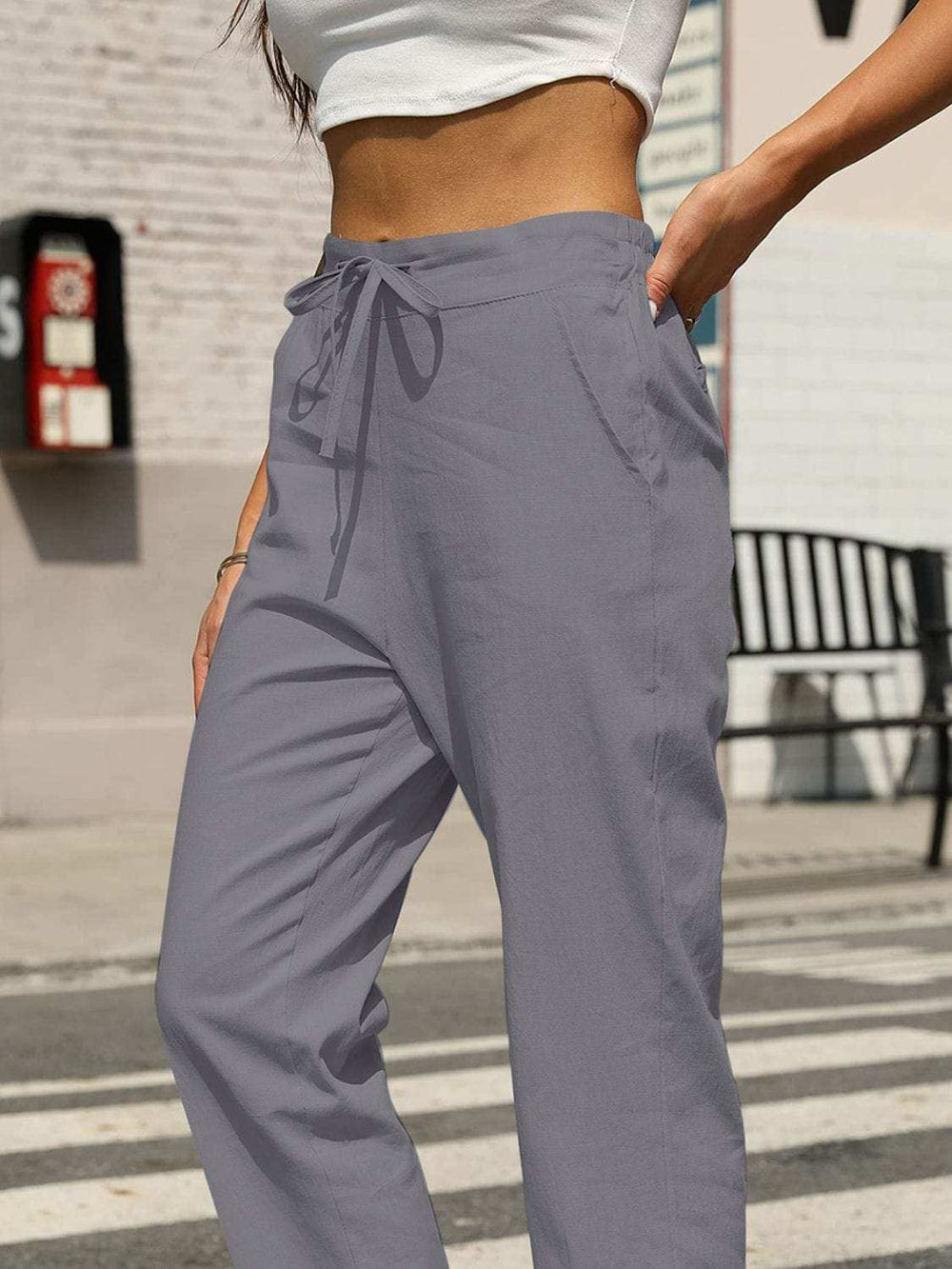 Elastic Waist Tapered Pants - Trendsi - Flyclothing LLC