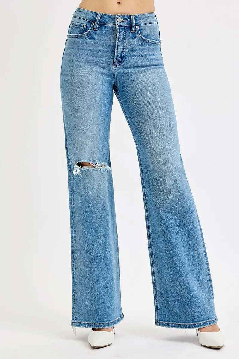 RISEN Full Size Distressed Wide Leg Jeans Plus Size - Trendsi - Flyclothing LLC
