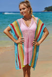 Double Take Openwork Striped Slit Knit Cover Up - Trendsi - Flyclothing LLC