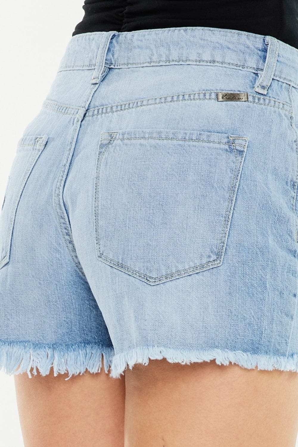 Kancan Raw Hem Distressed High Waist Denim Shorts - Trendsi - Flyclothing LLC