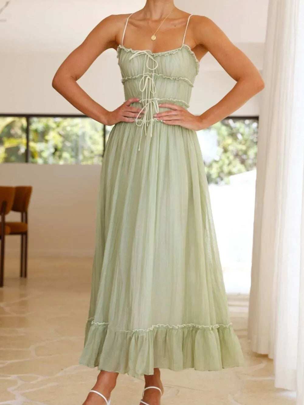 Devine Frill Ruffled Hem Midi Cami Dress - Trendsi - Flyclothing LLC