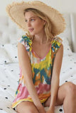 BiBi Circular Tie Dye Knit V Neck Top With Ruffle - Trendsi - Flyclothing LLC