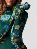 Floral Mock Neck Long Sleeve Top - Trendsi - Flyclothing LLC
