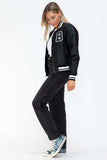 Love Me Now PU Leather Contrast Snap Down Bomber Jacket - Trendsi - Flyclothing LLC