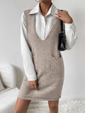 V-Neck Sleeveless Sweater Dress with Pockets - Trendsi - Flyclothing LLC