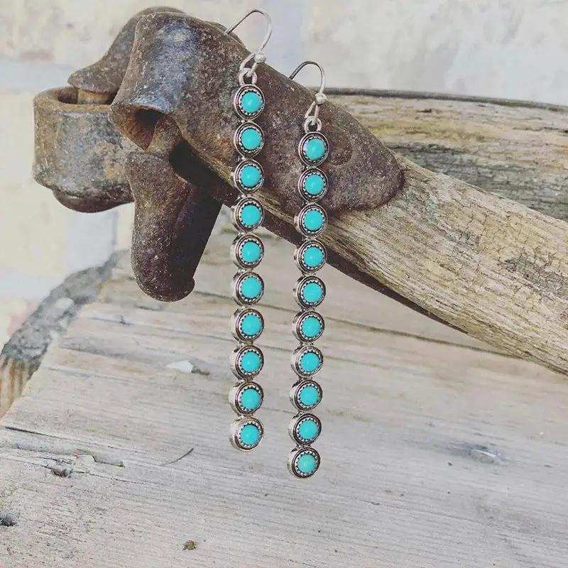 Artificial Turquoise Alloy Bar Earrings - Trendsi - Flyclothing LLC