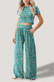 Printed Round Neck Short Sleeve Top and Pants Set - Trendsi - Flyclothing LLC