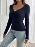 Devine Ruched V-Neck Long Sleeve T-Shirt - Trendsi - Flyclothing LLC