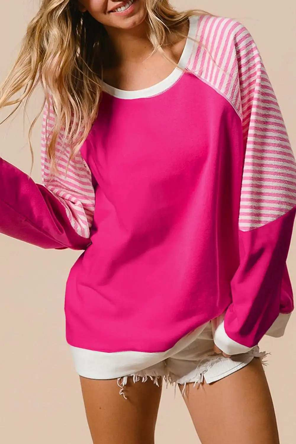 Striped Round Neck Long Sleeve Sweatshirt - Trendsi - Flyclothing LLC