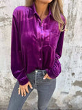 Full Size Velvet Button-Up Long Sleeve Shirt Plus Size - Trendsi - Flyclothing LLC