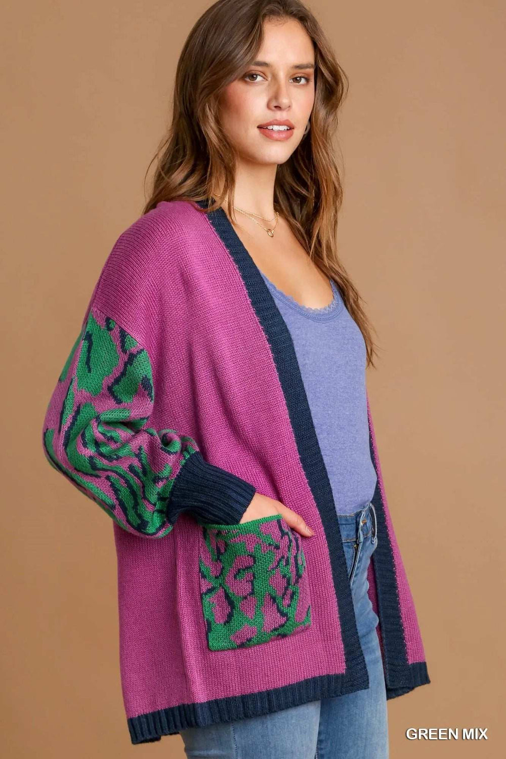 Umgee Animal Print Open Front Sweater Cardigan - Trendsi - Flyclothing LLC