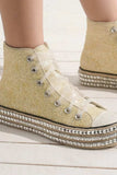 Beast Fashion Glitter Lace-Up Studded Platform Sneakers - Trendsi - Flyclothing LLC