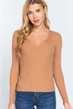 ACTIVE BASIC V-Neck Fitted Viscose Rib Knit Top - Trendsi - Flyclothing LLC