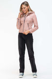 Snobbish Faux Leather Zip Up Drawstring Hooded Jacket - Trendsi - Flyclothing LLC