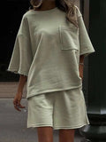 Pocketed Round Neck Half Sleeve Top and Shorts Set - Trendsi - Flyclothing LLC