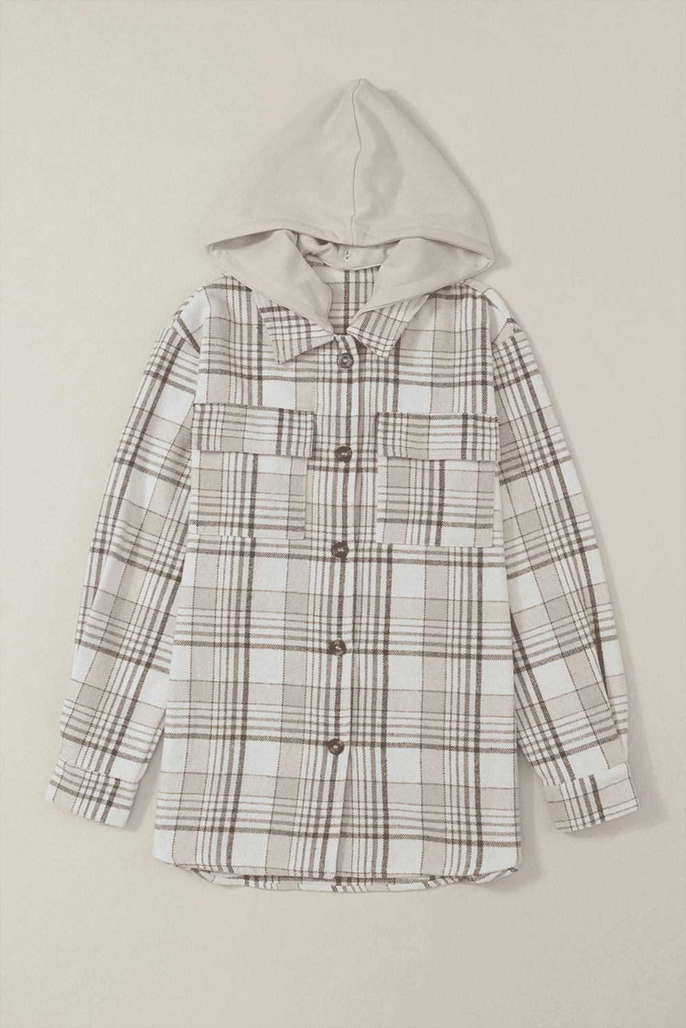 Plaid Removable Hood Button Up Shacket - Trendsi - Flyclothing LLC