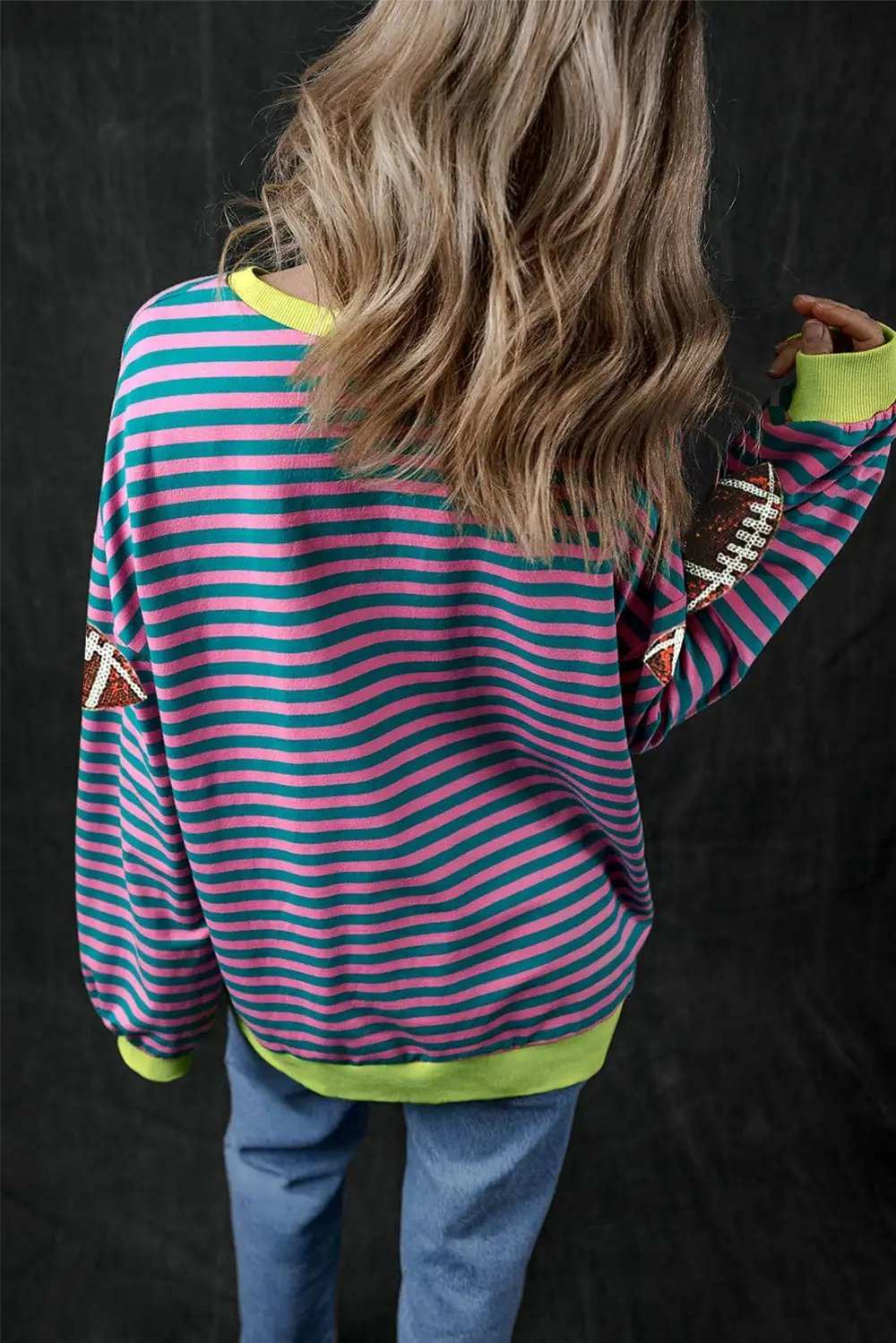 Striped Football Long Sleeve Sweatshirt - Trendsi - Flyclothing LLC