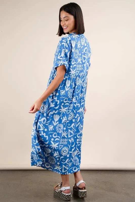 VERY J Plus Size Oversized Printed Shirt Midi Dress - Trendsi - Flyclothing LLC