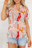 Printed Notched Short Sleeve Blouse - Trendsi - Flyclothing LLC
