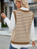 Slit V-Neck Striped Sweater Vest - Trendsi - Flyclothing LLC