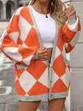 Checkered Dropped Shoulder Long Sleeve Cardigan - Trendsi - Flyclothing LLC