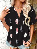Full Size Printed Collared Neck Short Sleeve Blouse - Trendsi - Flyclothing LLC