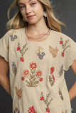 Umgee Embroidered Scallop Sleeve Top with Drawstring Hem - Trendsi - Flyclothing LLC