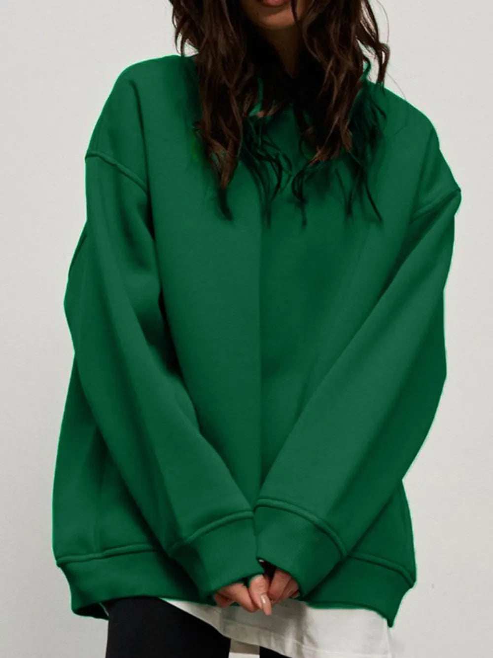 Round Neck Dropped Shoulder Long Sleeve Sweatshirt - Trendsi - Flyclothing LLC