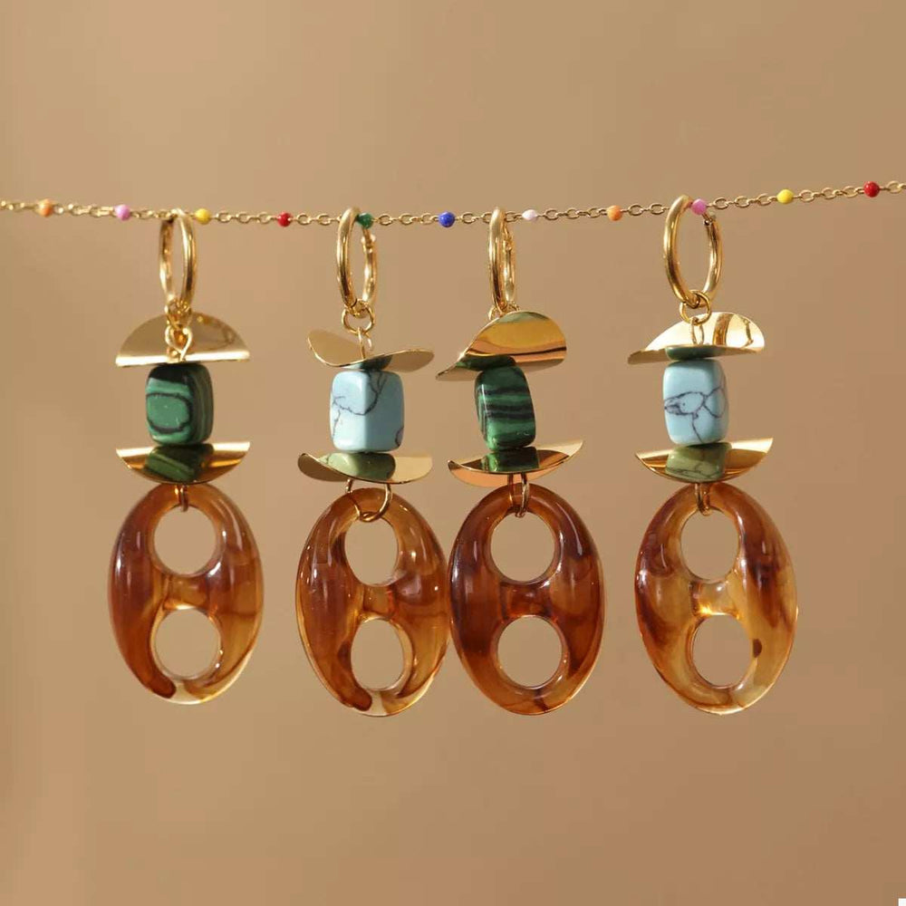 Turquoise Resin Geometric Drop Earrings - Trendsi - Flyclothing LLC