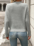Cable-Knit Round Neck Long Sleeve Sweater - Trendsi - Flyclothing LLC