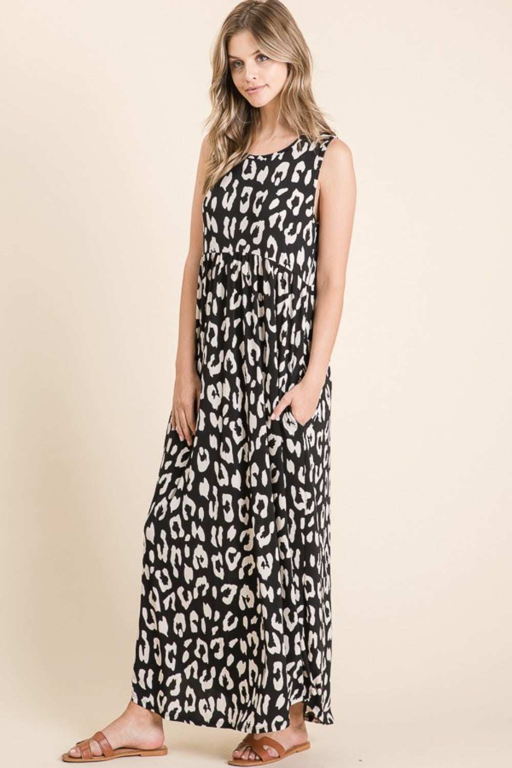 BOMBOM Leopard Maxi Dress with Pockets - Trendsi - Flyclothing LLC
