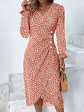 Full Size Printed Surplice Long Sleeve Midi Dress - Trendsi - Flyclothing LLC
