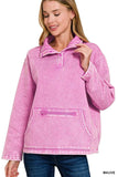 Zenana Fleece Washed High Neck Kangaroo Pocket Sweatshirt - Trendsi - Flyclothing LLC