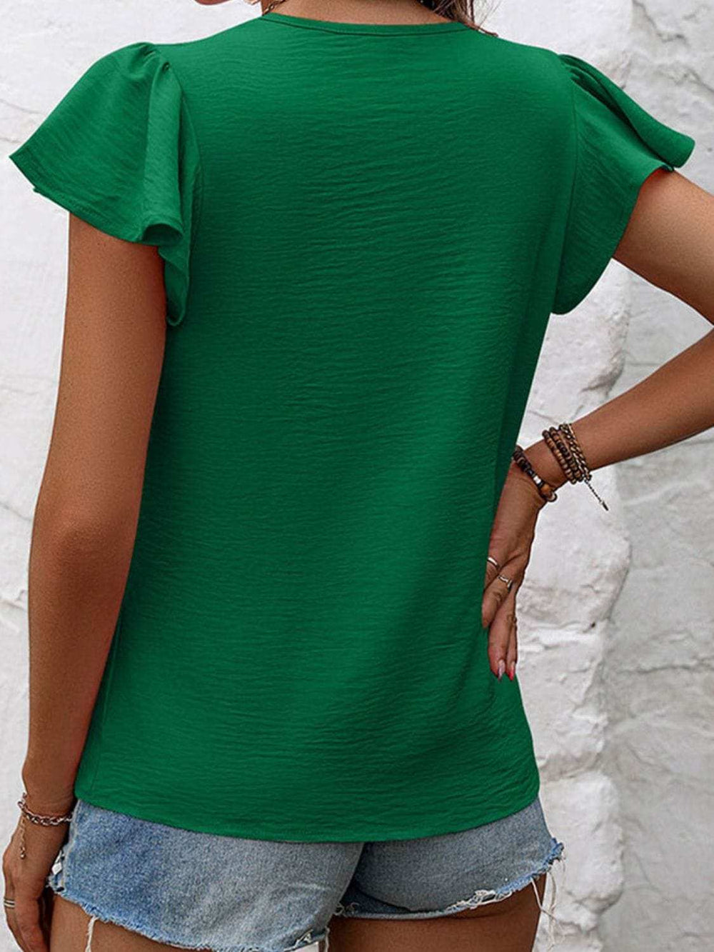 Ruffled Round Neck Cap Sleeve Blouse - Trendsi - Flyclothing LLC