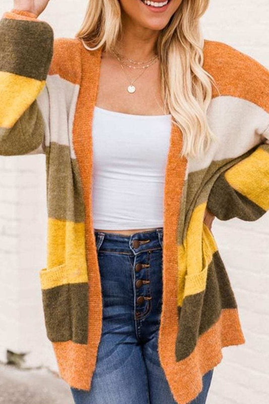 Open Front Color Block Cardigan - Trendsi - Flyclothing LLC