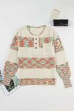 Contrast Half Button Long Sleeve Sweater - Trendsi - Flyclothing LLC