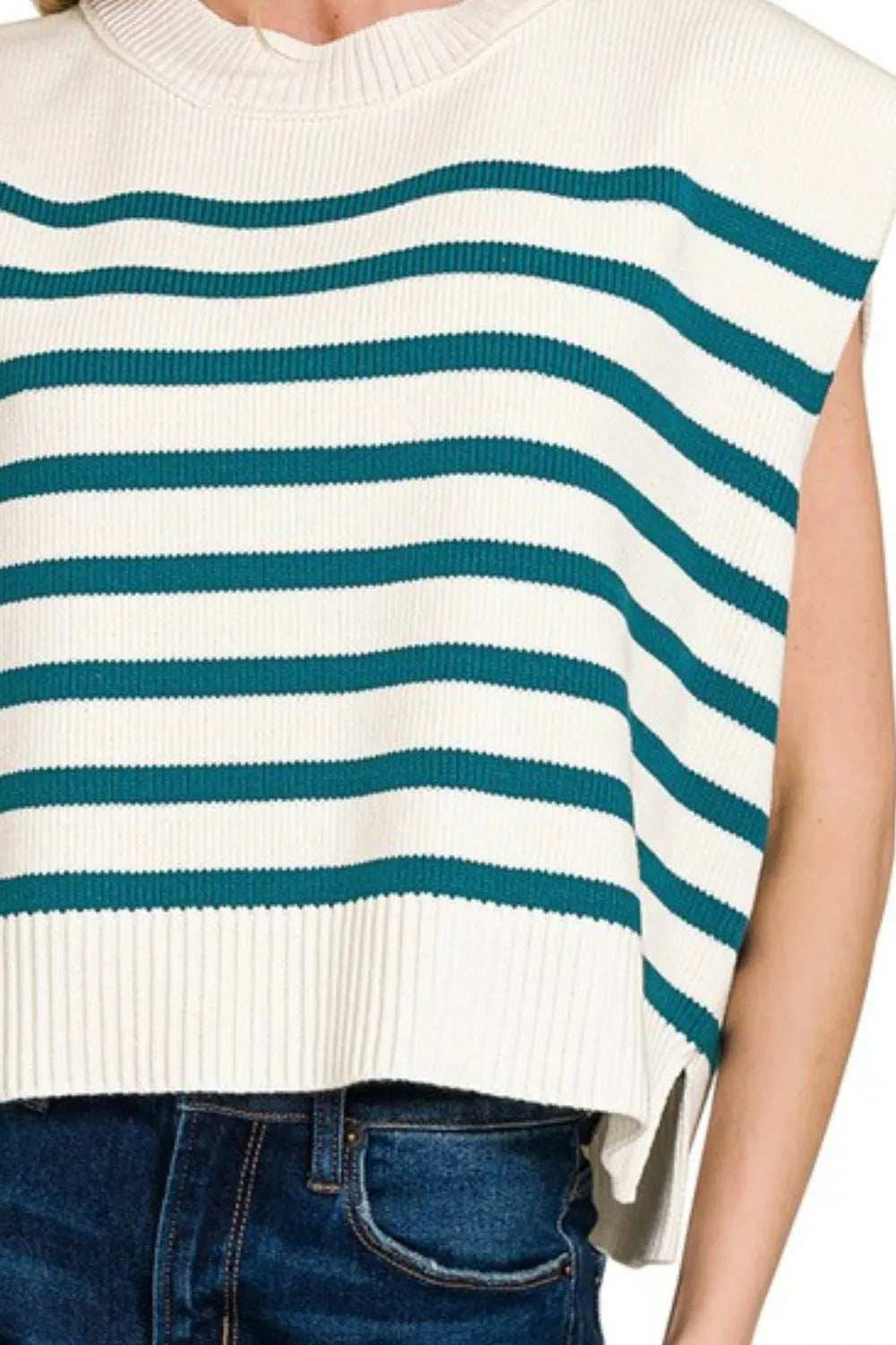 Zenana Oversized Crew Neck Stripe Sweater Vest - Trendsi - Flyclothing LLC