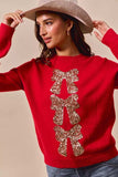 SO ME Sequins Bow Ribbon Embellished Christmas Sweater - Trendsi - Flyclothing LLC