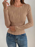 Textured Round Neck Long Sleeve Top - Trendsi - Flyclothing LLC