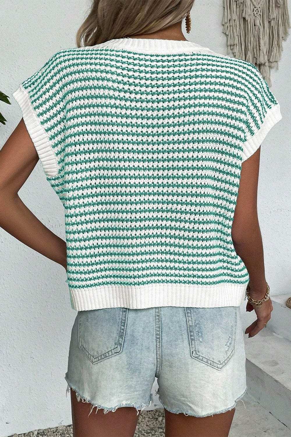 Striped Round Neck Sweater Vest - Trendsi - Flyclothing LLC