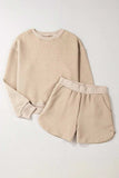 Quilted Round Neck Long Sleeve Top and Shorts Set - Trendsi - Flyclothing LLC