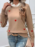 Lace Detail Heart Long Sleeve Sweater - Trendsi - Flyclothing LLC